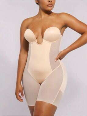 Strapless High-Waist Shapewear Bodysuit - Nude